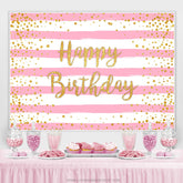 Rosa Und Weiss Streifen Gold Funkeln Geburtstag Hintergrund